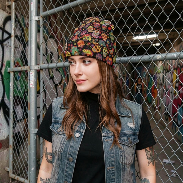 Lots of Skulls Beanie - All-Over Print Knit Cap