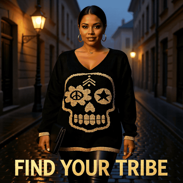 The Nocturnal Distortion Skull V-Neck Knit Sweater