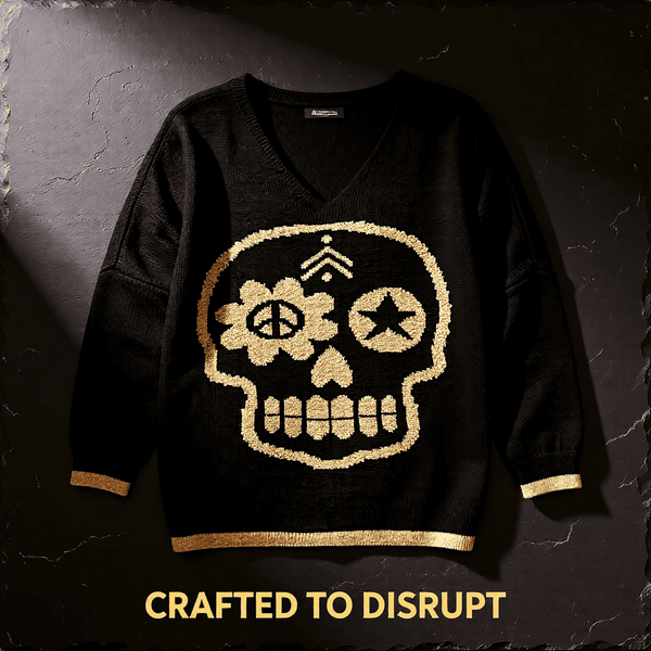 The Nocturnal Distortion Skull V-Neck Knit Sweater