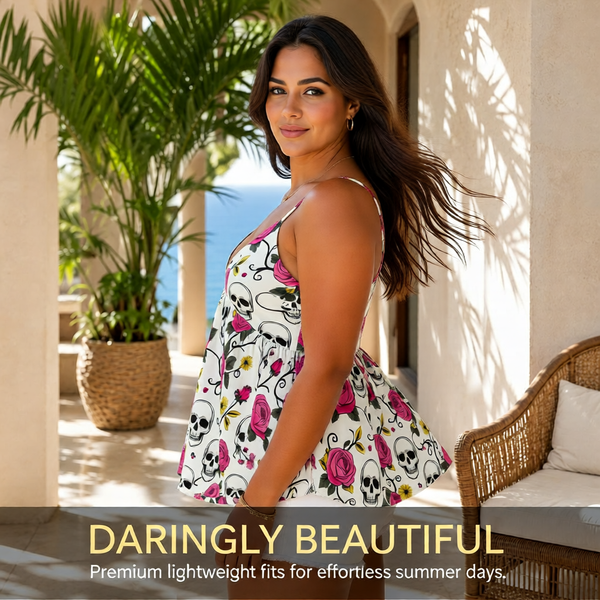 The Thorned Romance Skull & Roses Cami Peplum Top