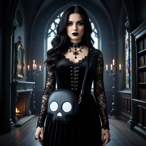 Women’s Gothic Skull Crossbody Bag – Convertible Shoulder Handbag
