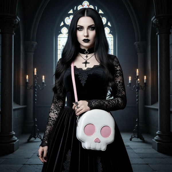 Women’s Gothic Skull Crossbody Bag – Convertible Shoulder Handbag