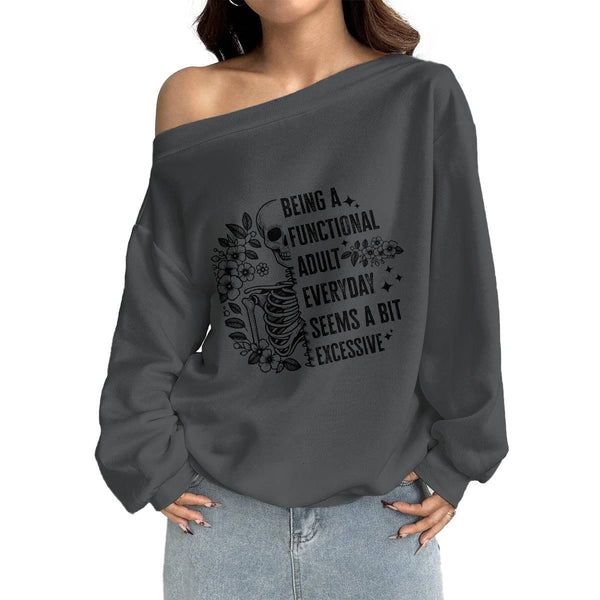 Women's Skull Being A Functional... Off-Shoulder Sweatshirt with Micro-Fleece Lining