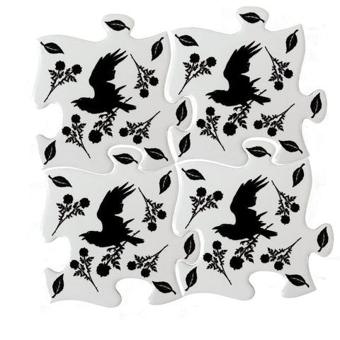 Cweramic Black Raven & Rose 4 Piece Coaster Set