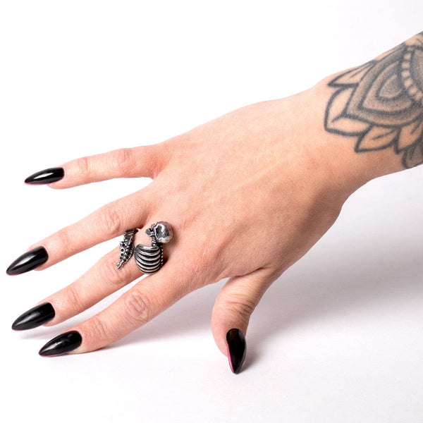 Captivating Skull Rib Cage And Vertebrae Wrap Ring