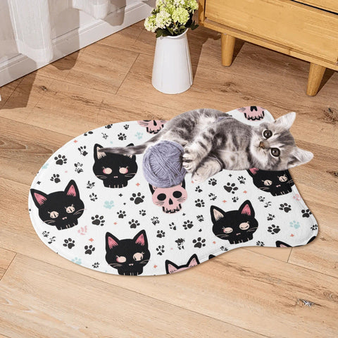 Cute Skull Cat Paws Pet Mat Rug – Gothic Non-Slip Feeding Mat