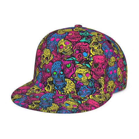 Colorful Bright Comic Skulls Pattern Flat Visor Brim Hat