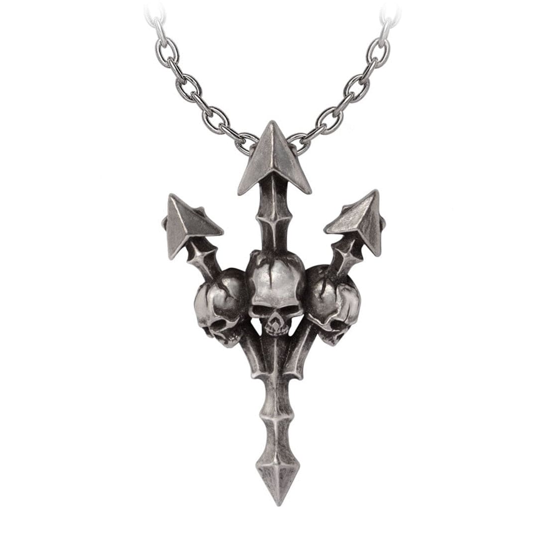 Deadly Trident Topped With Three Skulls Pendant