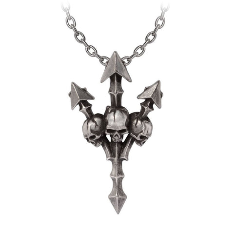 Deadly Trident Topped With Three Skulls Pendant