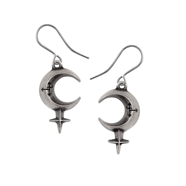 Adorn Your Lobes With The Legend of Lilith Etched Sigil Cresent Moon Earrings