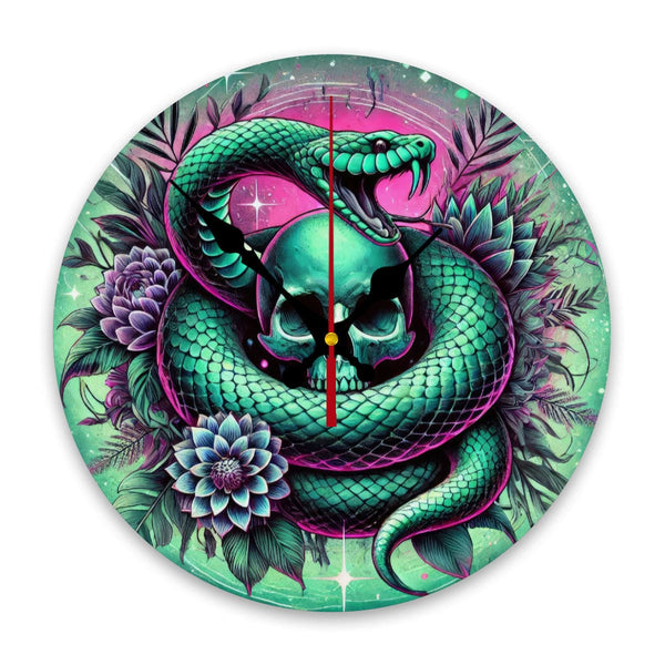 Skull Snake Round Wall Clock No Ticking Sound