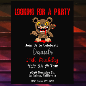 Killer Zombie Bear Invitation - Personalized Ready to Print Invitation