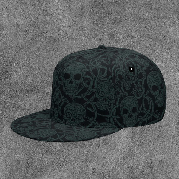 Edgy Celtic Knot Skull Pattern Dark Green Snapback Hat