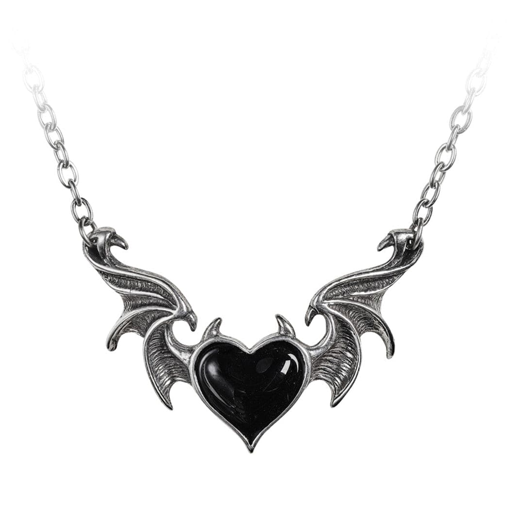 Enameled Black Heart With Horns Necklace