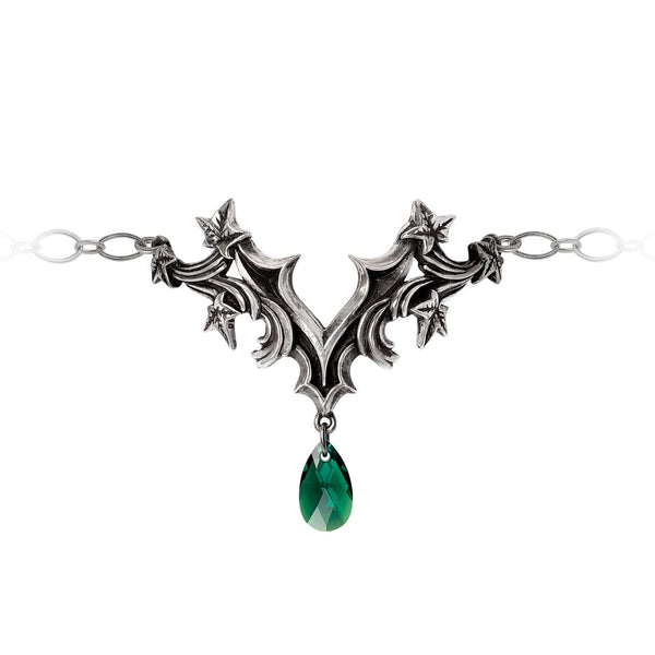 Gothic Bracelet With Delicate Ivy Leaves, baroque Swirls And a Ivy Green Austrian Cut Crystal