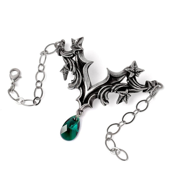 Gothic Bracelet With Delicate Ivy Leaves, baroque Swirls And a Ivy Green Austrian Cut Crystal