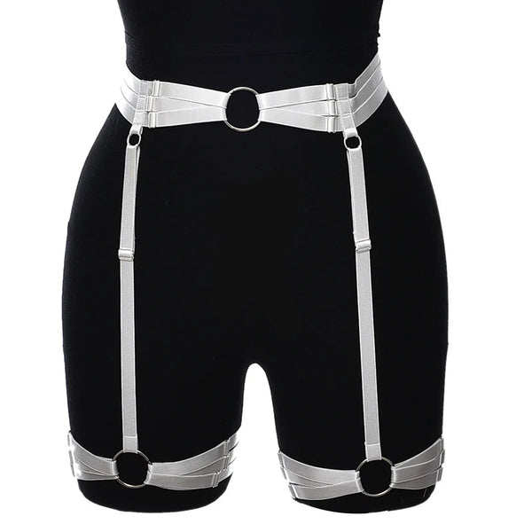 Women’s Goth High-Waist Green Garter Harness Belt – Adjustable Leg Harness Straps