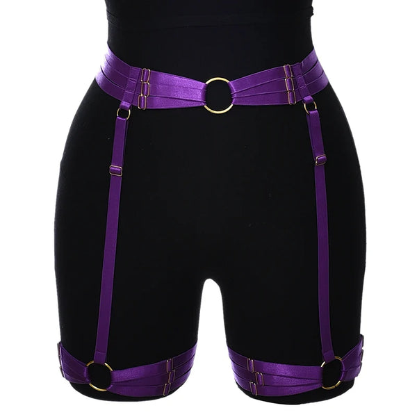 Women’s Goth High-Waist Green Garter Harness Belt – Adjustable Leg Harness Straps