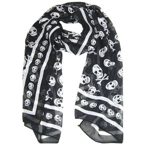 Black Chiffon Skull Print Fashion Long Scarf For Women