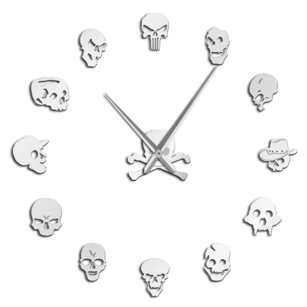 Skull Heads Giant Wall Clock Big Needle Frameless Home Decor