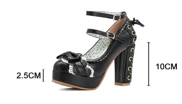 Lace Up Bows Black Punk Gothic High Heel Platform Shoes For Women