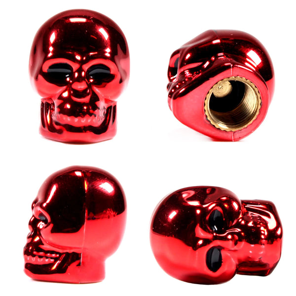 Red Skull 4Pcs/Set Universal Stem Valve Caps, Attractive Dustproof Car Accessories