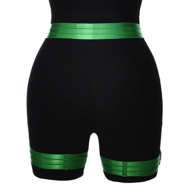 Women’s Goth High-Waist Green Garter Harness Belt – Adjustable Leg Harness Straps