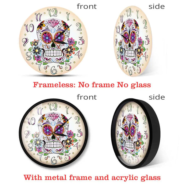 Day of the Dead Mexican Floral Skull Wall Clock For Home Decor