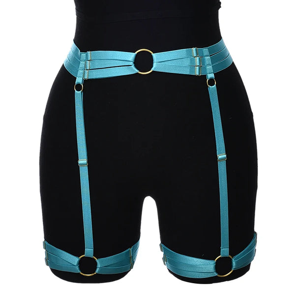 Women’s Goth High-Waist Green Garter Harness Belt – Adjustable Leg Harness Straps