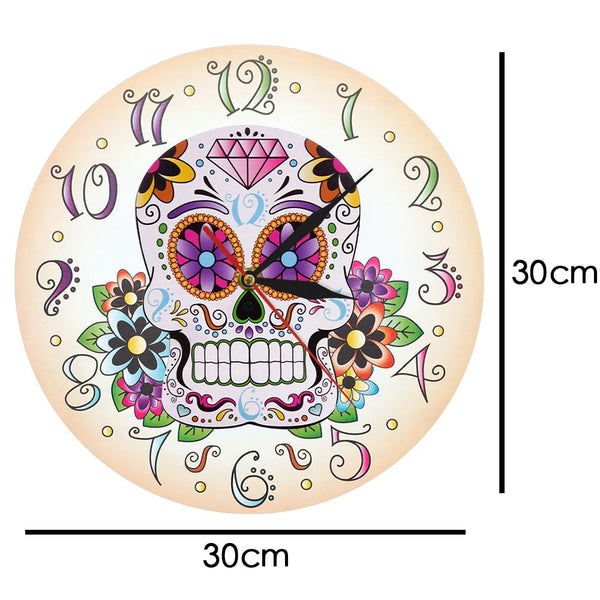 Day of the Dead Mexican Floral Skull Wall Clock For Home Decor
