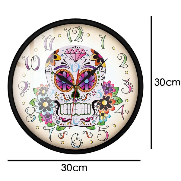 Day of the Dead Mexican Floral Skull Wall Clock For Home Decor