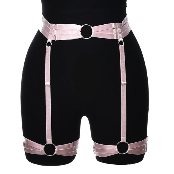 Women’s Goth High-Waist Green Garter Harness Belt – Adjustable Leg Harness Straps