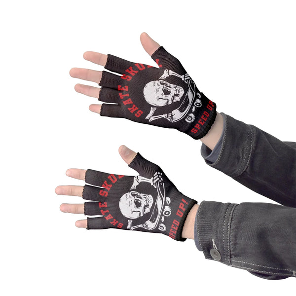 Skull Print Unisex Winter Knitted Half Finger Gloves 12 Patterns