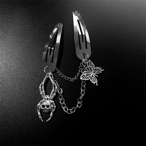 Punk Gothic Retro Hair Clips Dark Spider Skull Metal Chain Hairpin