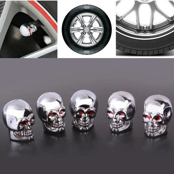 Motorcycle Styling 5Pc Skull Tire Wheel Valve Caps