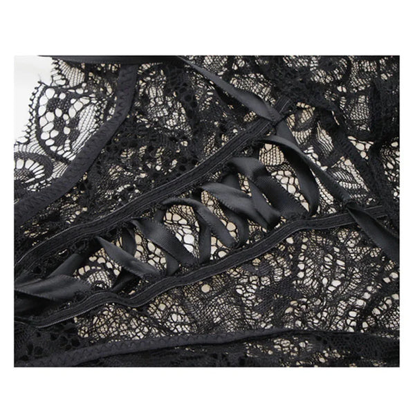 Women's High Waist Black Lace-Up Hollow Out Panties - Gothic Lingerie