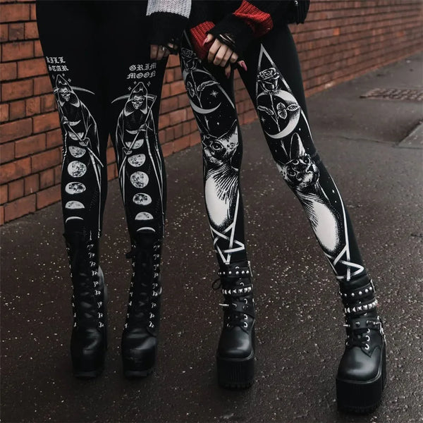 Gothic Leggings For Women Black Cat, Skull and More