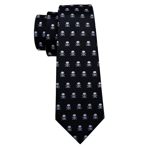This Fashion Black Skull Men's Silk Jacquard Necktie, Pocket Square Set