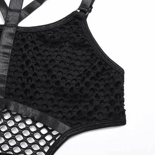 Gothic Fishnet Women Streetwear Bodysuit
