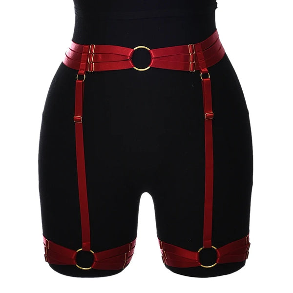 Women’s Goth High-Waist Green Garter Harness Belt – Adjustable Leg Harness Straps