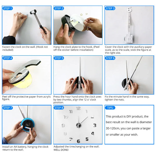 Skull Heads Giant Wall Clock Big Needle Frameless Home Decor