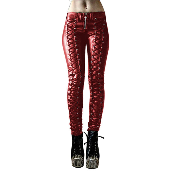 Women's Retro Steampunk Rivet Zipper Lace up Gothic Pants