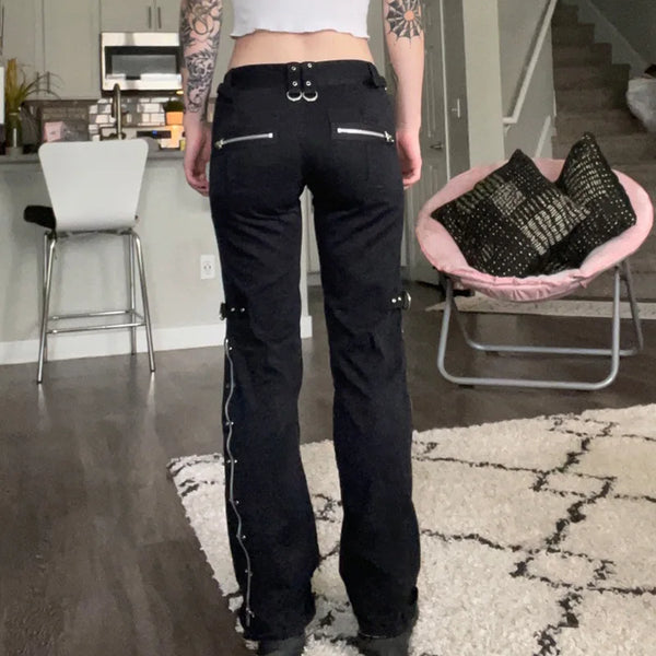 Women's Gothic Punk Black Cargo Jeans
