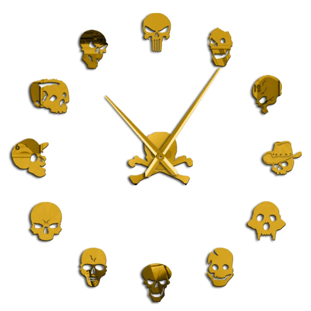 Skull Heads Giant Wall Clock Big Needle Frameless Home Decor