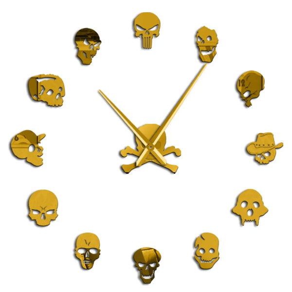 Skull Heads Giant Wall Clock Big Needle Frameless Home Decor