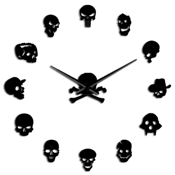Skull Heads Giant Wall Clock Big Needle Frameless Home Decor