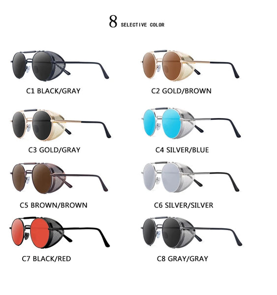 Round Steampunk Metal Sunglasses For Men & Women