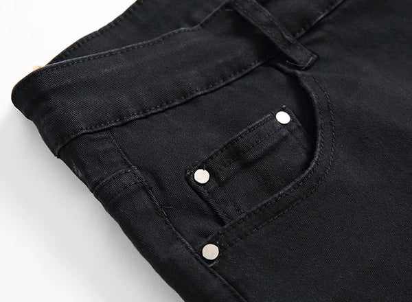 Men’s Skull Print Punk Stretch Jeans – Edgy Gothic Denim Trousers