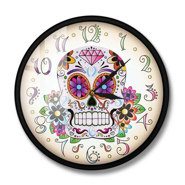 Day of the Dead Mexican Floral Skull Wall Clock For Home Decor