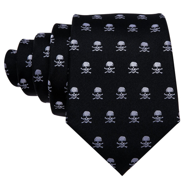 This Fashion Black Skull Men's Silk Jacquard Necktie, Pocket Square Set